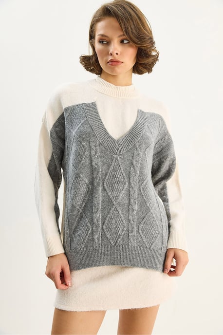 Rundhals-Strickpullover mit Argyle-Muster - Image 3