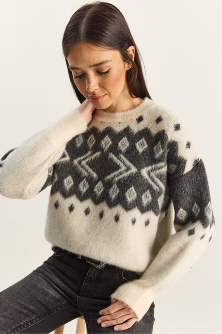 Ethnisches Muster Dickes Strickpullover mit Rundhalsausschnitt - Image 1
