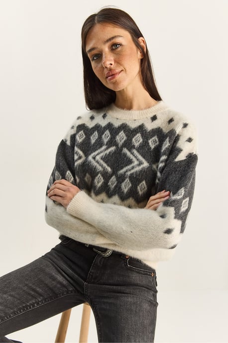 Ethnisches Muster Dickes Strickpullover mit Rundhalsausschnitt - Image 3