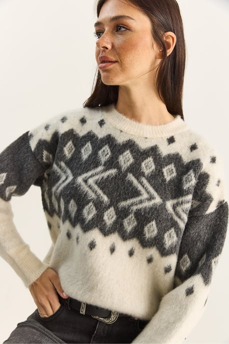 Ethnisches Muster Dickes Strickpullover mit Rundhalsausschnitt - Image 5