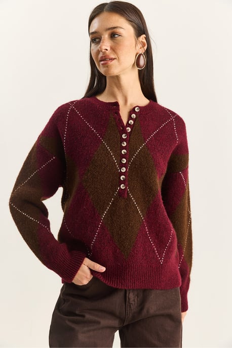 Strickpullover mit Rundhalsausschnitt und Knopfverschluss - Image 2