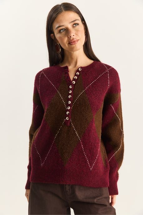 Strickpullover mit Rundhalsausschnitt und Knopfverschluss - Image 3