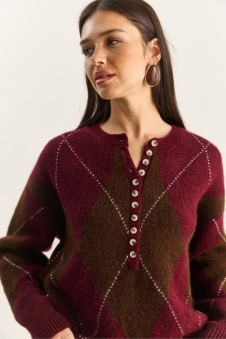Strickpullover mit Rundhalsausschnitt und Knopfverschluss - Image 4