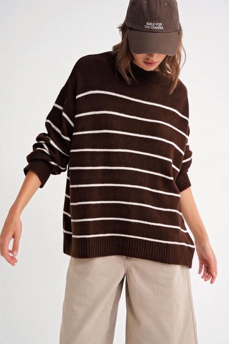 Gestreifter Rundhals-Lockerer Strickpullover - Image 3