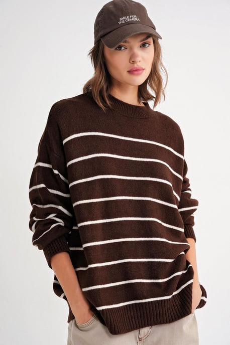 Gestreifter Rundhals-Lockerer Strickpullover - Image 4