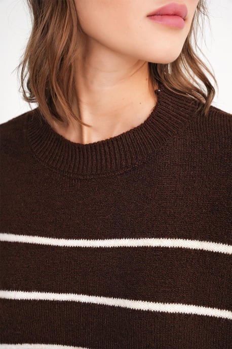 Gestreifter Rundhals-Lockerer Strickpullover - Image 5