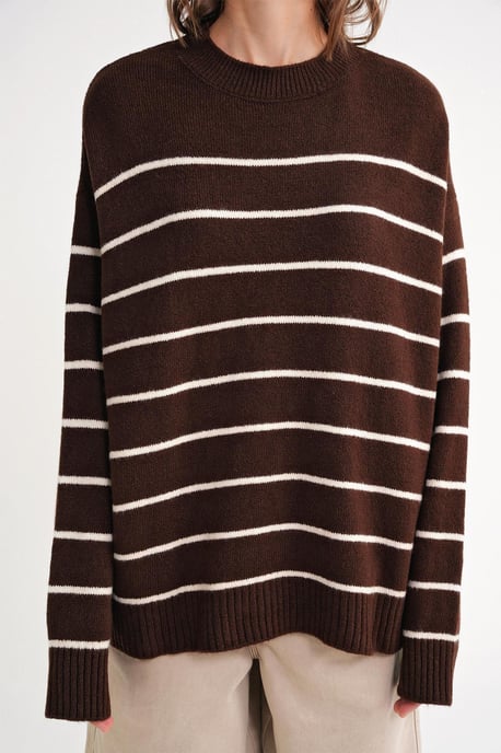 Gestreifter Rundhals-Lockerer Strickpullover - Image 6