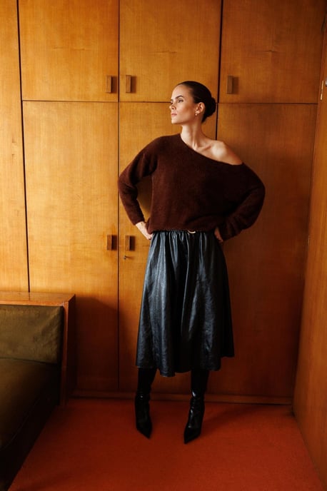 Asymmetrischer Kragen Strickpullover - Image 2