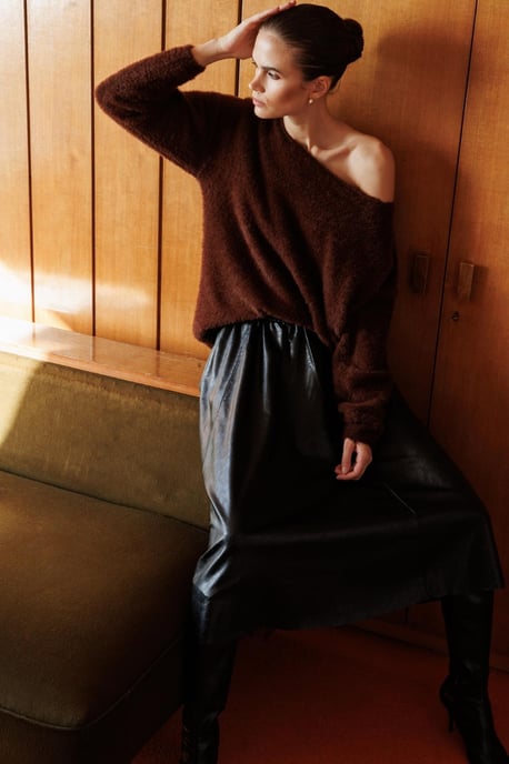 Asymmetrischer Kragen Strickpullover - Image 5