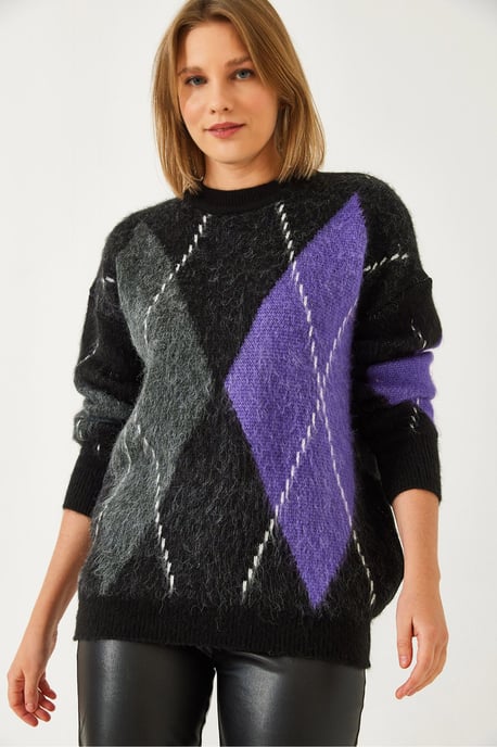Oversized Pullover mit diamantförmigem Druck - Image 1