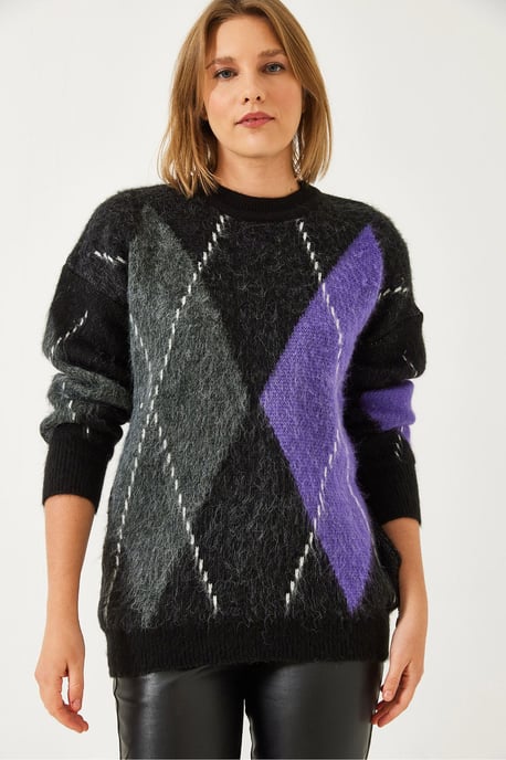 Oversized Pullover mit diamantförmigem Druck - Image 2