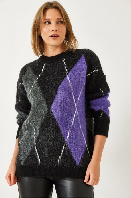 Oversized Pullover mit diamantförmigem Druck - Image 3