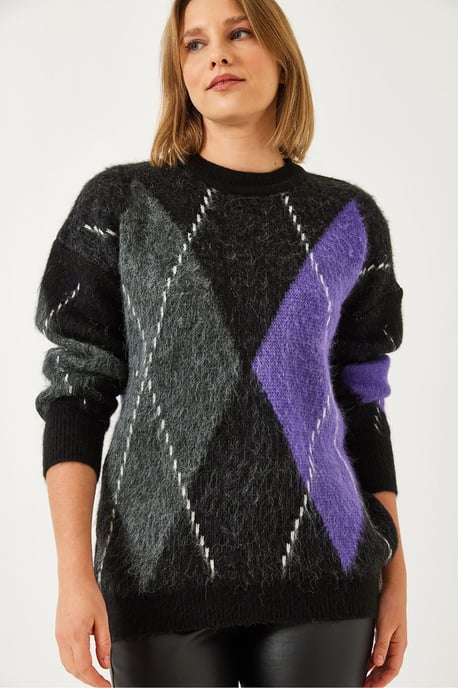 Oversized Pullover mit diamantförmigem Druck - Image 4