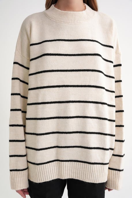 Gestreifter Rundhals Relaxed Strickpullover - Image 5