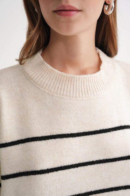 Gestreifter Rundhals Relaxed Strickpullover - Image 6