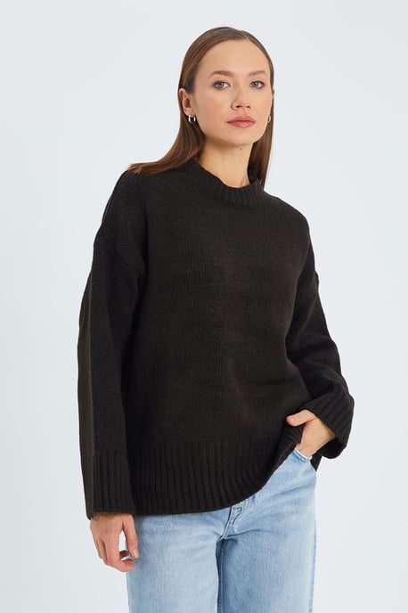 Übergroßer gerippter Strickpullover mit Rundhalsausschnitt - Image 2