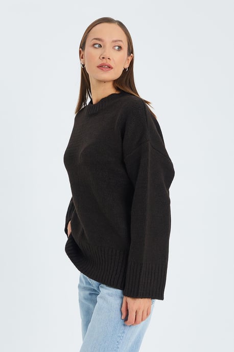 Übergroßer gerippter Strickpullover mit Rundhalsausschnitt - Image 3