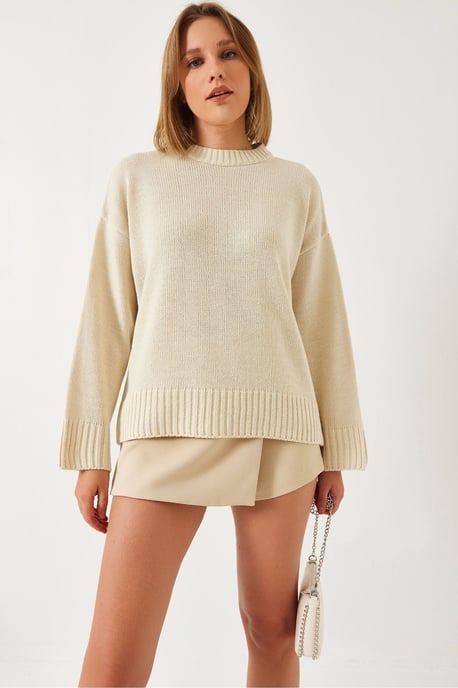 Lässiger Pullover mit Rundhalsausschnitt und Rippenstruktur - Image 4