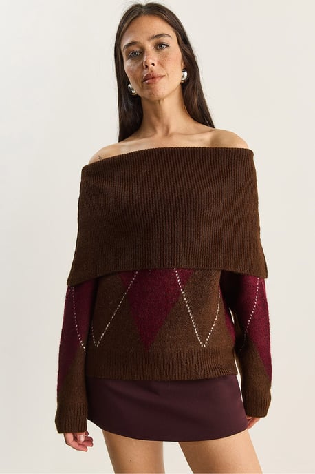 Madonna-Kragen Strickpullover mit Baklava-Muster - Image 1