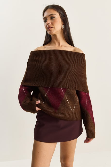 Madonna-Kragen Strickpullover mit Baklava-Muster - Image 2