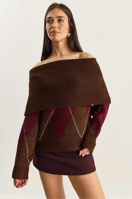 Madonna-Kragen Strickpullover mit Baklava-Muster - Image 3