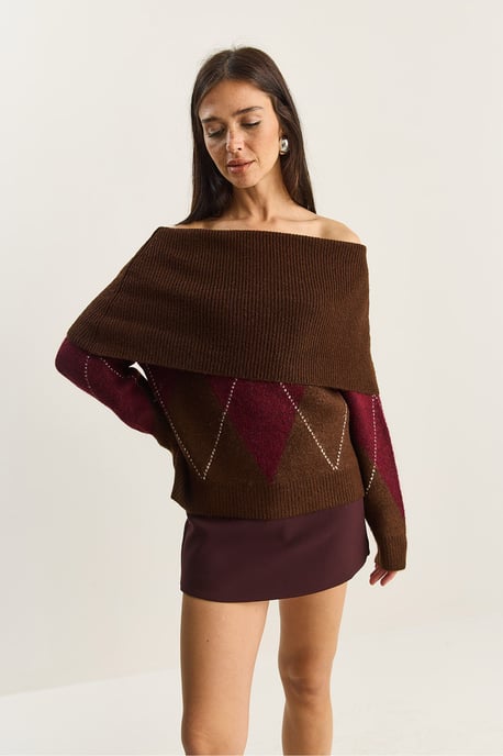 Madonna-Kragen Strickpullover mit Baklava-Muster - Image 4