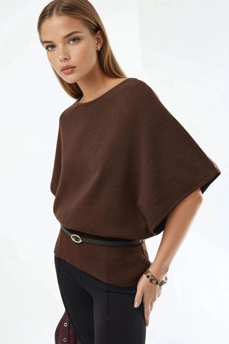 Gestrickter Pullover mit Rundhalsausschnitt und Gürtel - Image 2