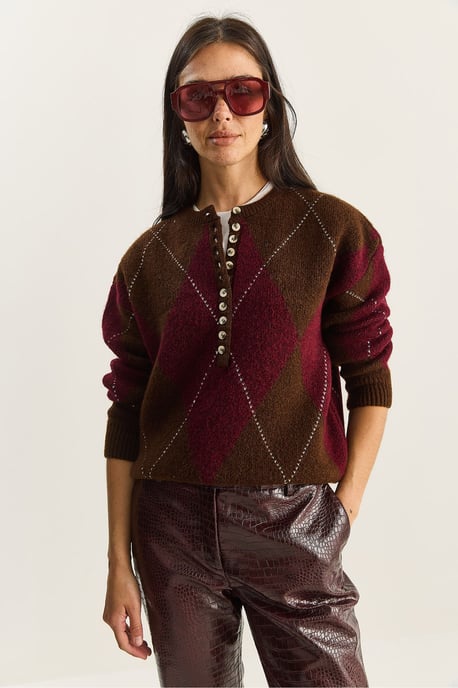Strickpullover mit Rundhalsausschnitt und Knopfverschluss - Image 2