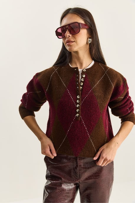 Strickpullover mit Rundhalsausschnitt und Knopfverschluss - Image 3