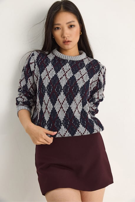 Damen Pullover mit Rundhalsausschnitt und Rautenmuster - Image 2