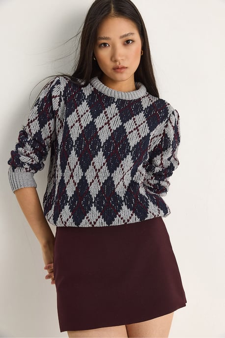 Damen Pullover mit Rundhalsausschnitt und Rautenmuster - Image 3