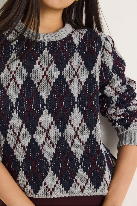 Damen Pullover mit Rundhalsausschnitt und Rautenmuster - Image 5