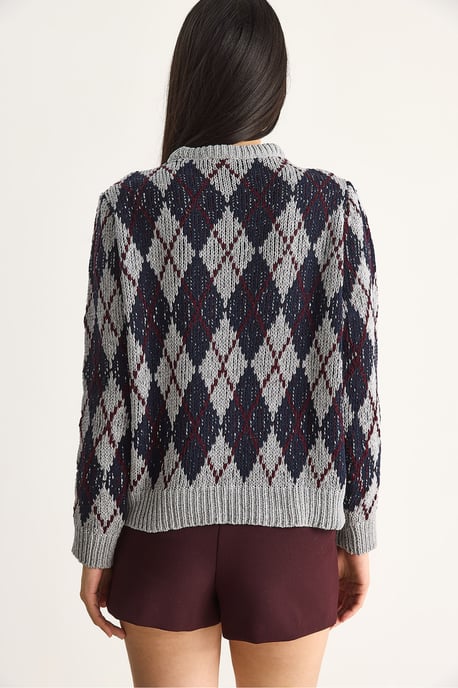 Damen Pullover mit Rundhalsausschnitt und Rautenmuster - Image 6