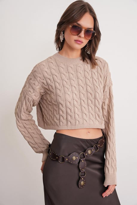 Kabelstrickmuster Rundhals-Pullover - Image 3