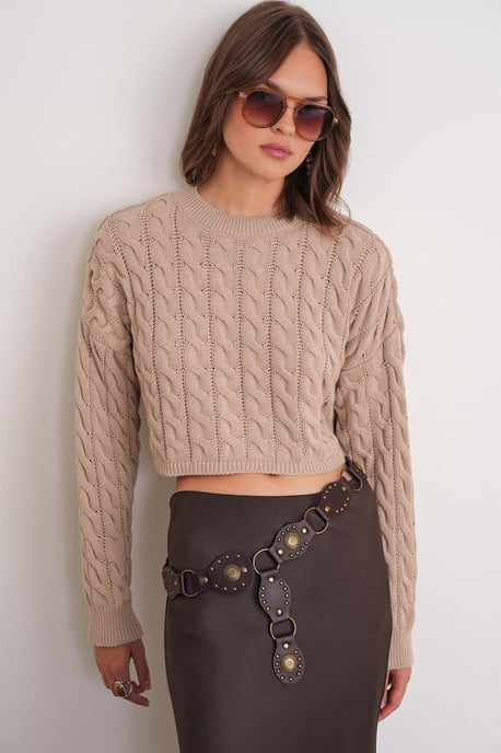 Kabelstrickmuster Rundhals-Pullover - Image 4