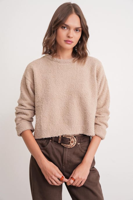 Plüsch-texturiertes Crop-Strickpullover - Image 1