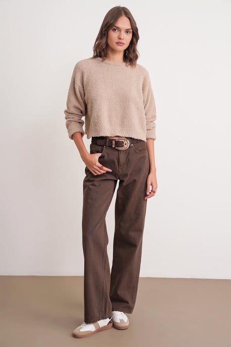 Plüsch-texturiertes Crop-Strickpullover - Image 2