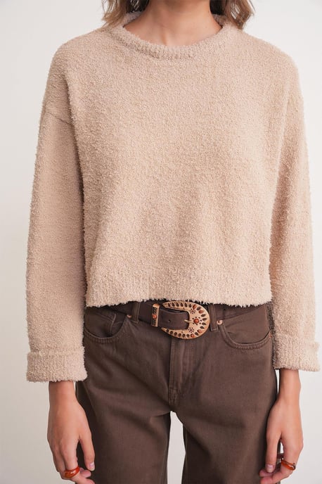Plüsch-texturiertes Crop-Strickpullover - Image 3