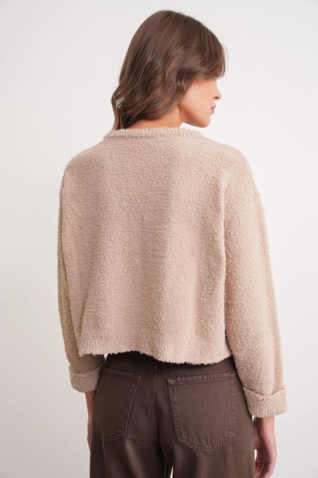 Plüsch-texturiertes Crop-Strickpullover - Image 5