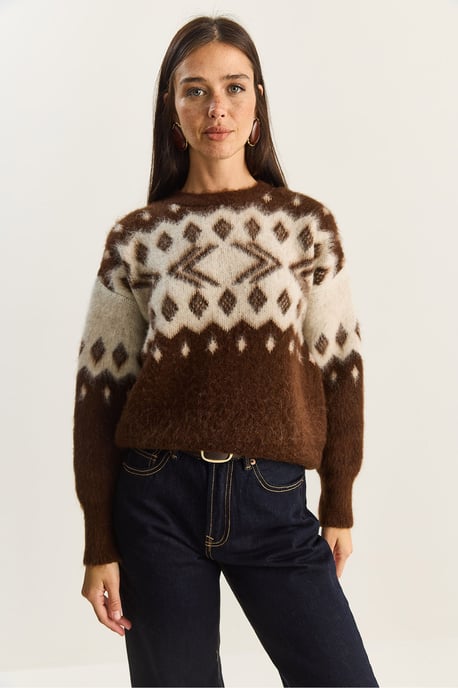 Ethnisches Muster Dickstrickpullover mit Rundhalsausschnitt - Image 2
