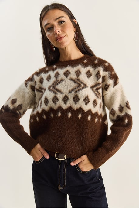Ethnisches Muster Dickstrickpullover mit Rundhalsausschnitt - Image 3