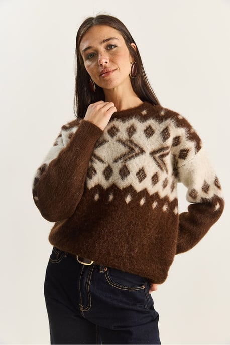 Ethnisches Muster Dickstrickpullover mit Rundhalsausschnitt - Image 4