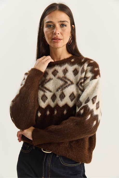 Ethnisches Muster Dickstrickpullover mit Rundhalsausschnitt - Image 5
