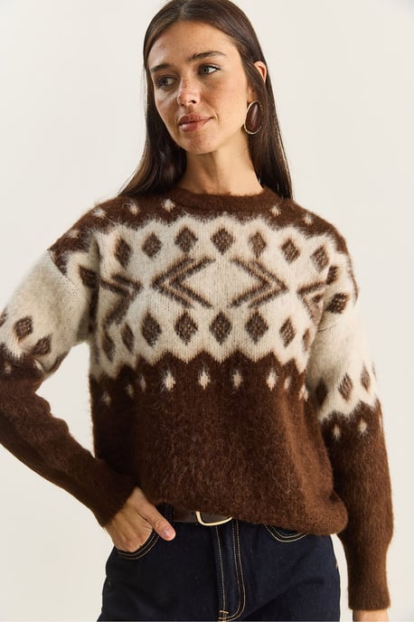 Ethnisches Muster Dickstrickpullover mit Rundhalsausschnitt - Image 6