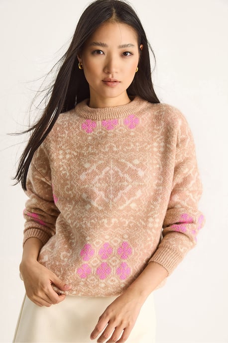 Ethnisches Muster Langarm Crew-Neck Pullover - Image 2