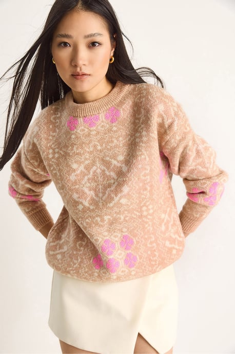 Ethnisches Muster Langarm Crew-Neck Pullover - Image 3