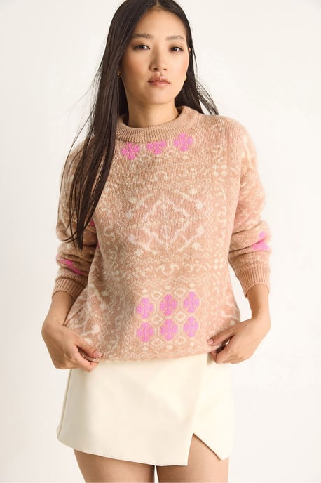 Ethnisches Muster Langarm Crew-Neck Pullover - Image 5