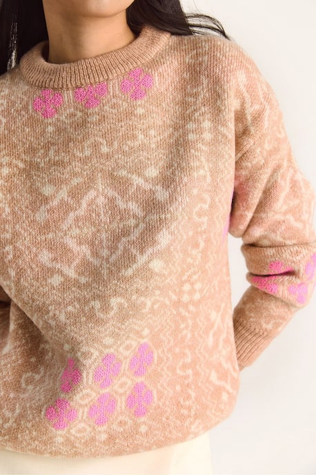 Ethnisches Muster Langarm Crew-Neck Pullover - Image 6