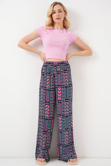Hoch taillierte geometrisch gestreifte Palazzo-Hose - Image 1
