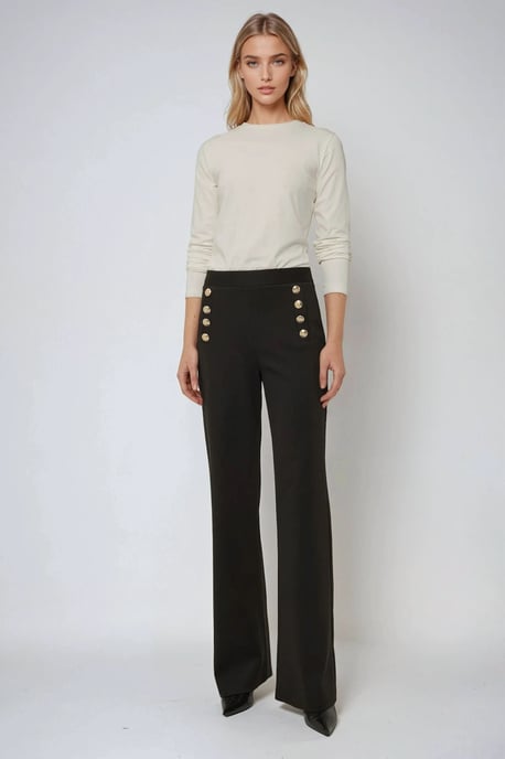 Hochtaillierte weite Hosen mit Knopfdetail - Image 1